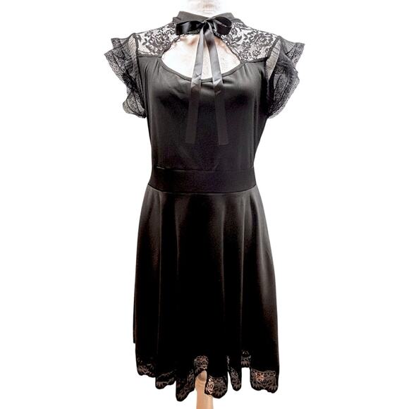 ROMWE Dresses & Skirts - Romwe Gothic Whimsigoth Black Lace Dress with keyhole Neck Bow Women Size Medium
